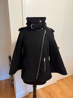 Zara Black Asymmetric Zip Cape Coat